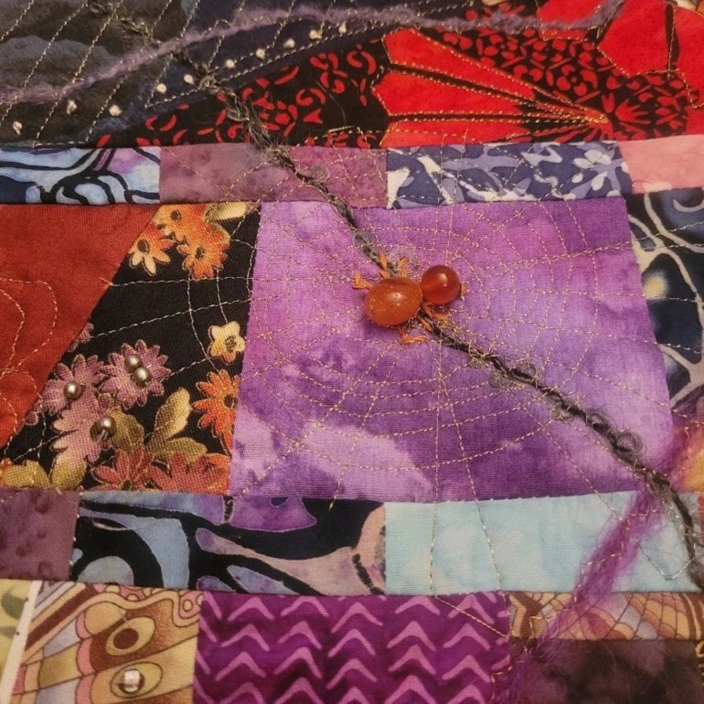 Vintage Signed Phyllis A Schrotke Handmade Crazy Quilt Patchwork Wall Art Decor